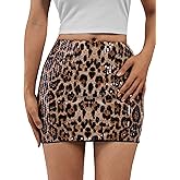 Remidoo Women’s Sequin Mini Skirt Leopard Sexy Sparkly Night Club Party Bodycon Short Skirts