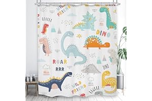 LGhtyro Dinosaur Shower Curtain Bathroom Set 60Wx71H Inches Cute Dino Cartoon Animals Funny Cool Colorful Wildlife Bath Accessories for Kids Children Boys Art Home Decor Fabric 12 Pack Hooks