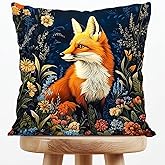 YOU FOUND ME William Morris Abstract Vintage Floral Velvet Fox Design Throw Pillow Covers Home Decor, Retro Art Deco Pillowcase Cushion Cover for Bed Sofa Living Room, Square 18x18inch (Orange-Fox)