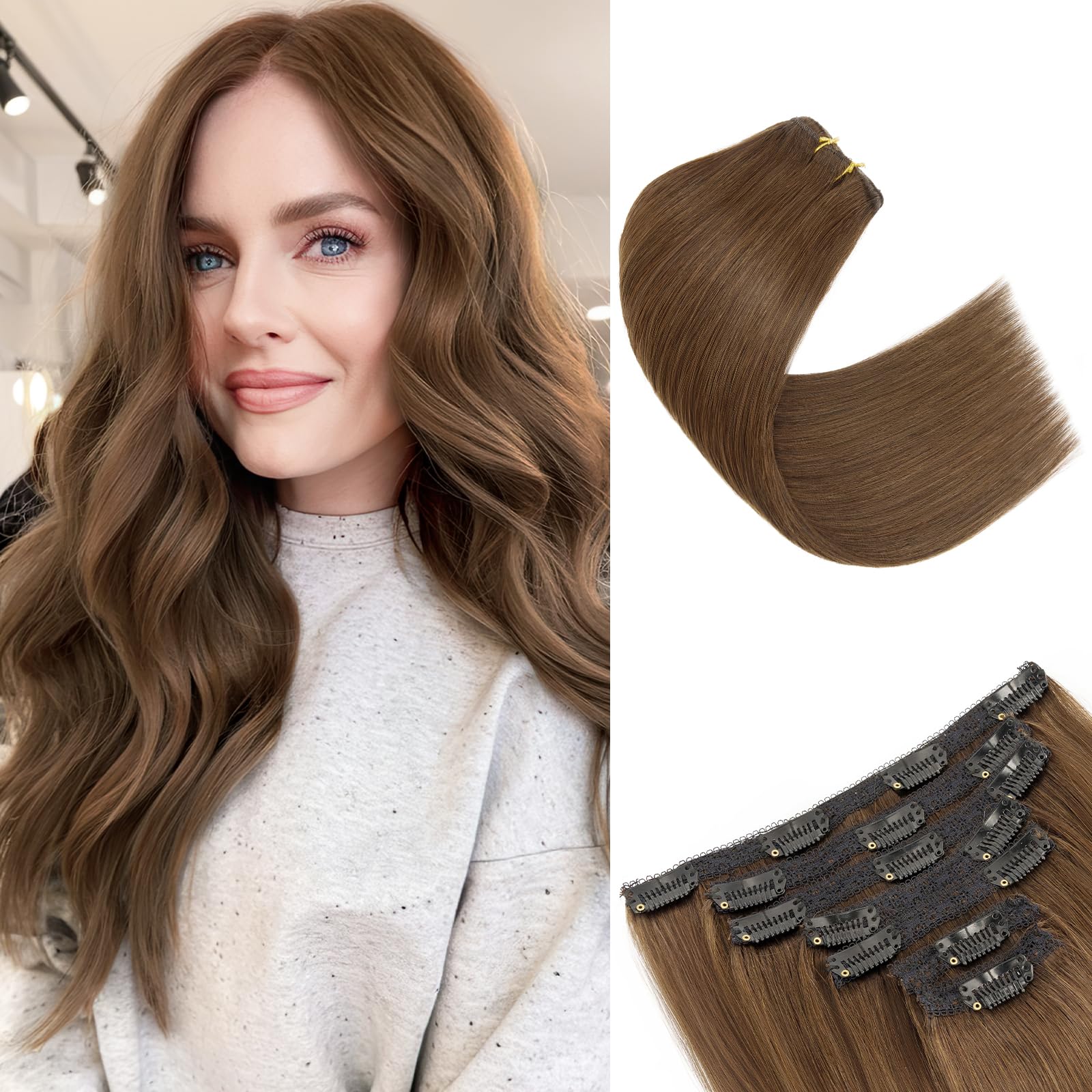 SEGOHAIR Clip in Hair Extensions Human Hair, 10 inch 85g 7Pcs Dark Chocolate Brown,100% Real Human Hair Double Weft Straight Clip in Hair Extension Seamless for Effortless Volume — image 1