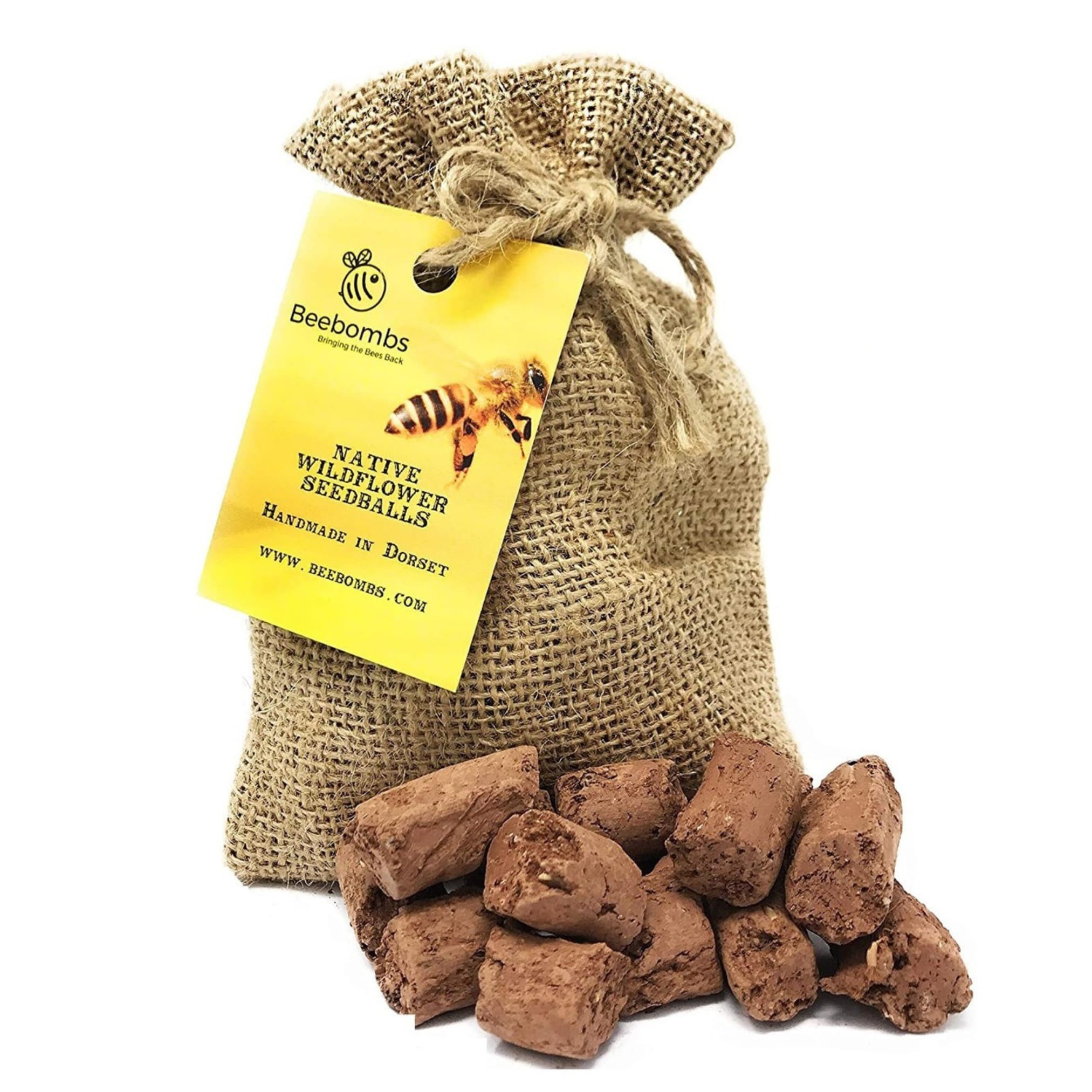Official Beebombs Wild Flower Seeds UK Native Mix - Handmade in Dorset Wildflower Meadow Seed Balls, Bee Gifts, Gift for Gardener, 21sqft Coverage