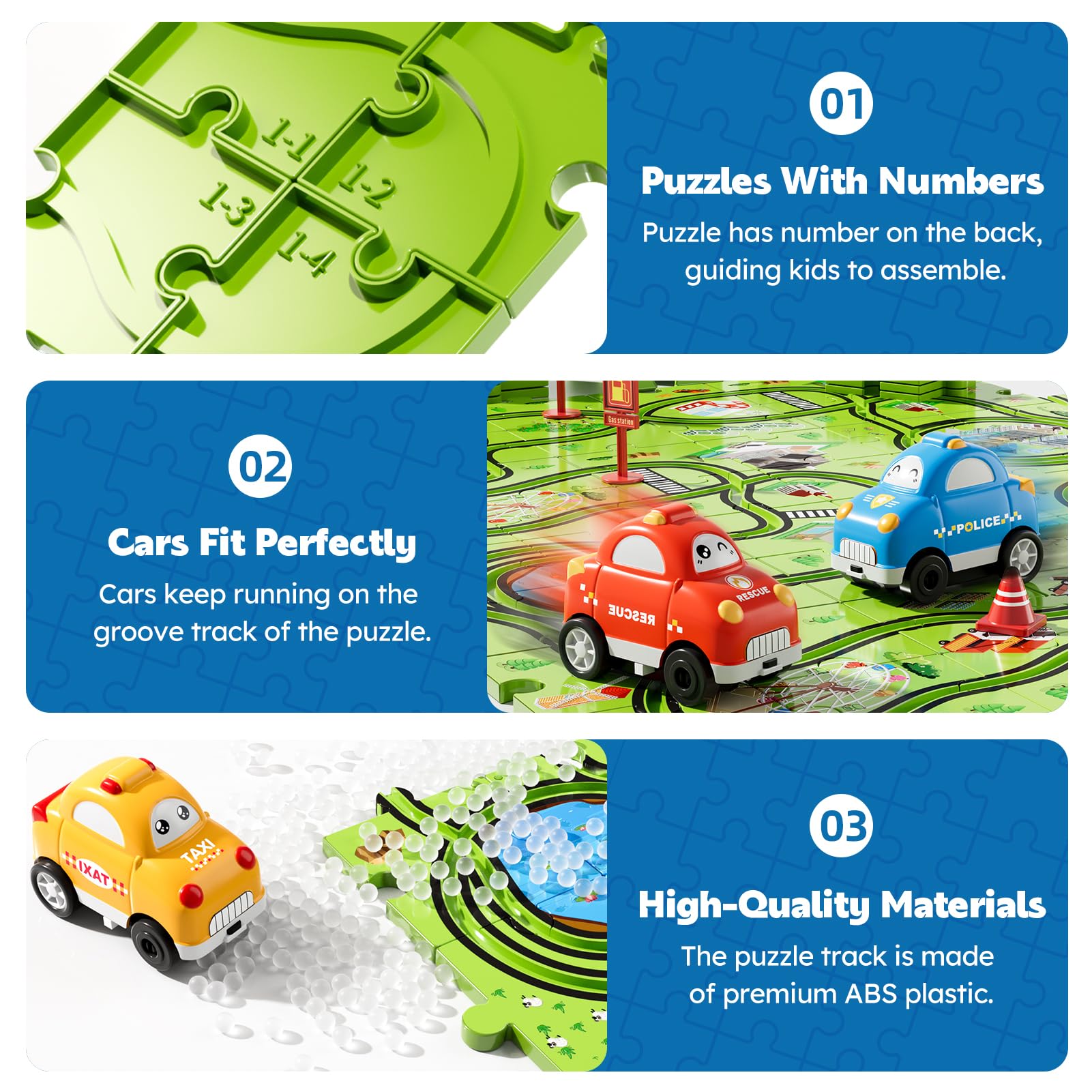 64 Pc Puzzle Race Track Car Set Toys for Kids, Toddler Gifts for 3-5 Year Olds, Ideal 3-6 Year Old Boys Birthday Gifts