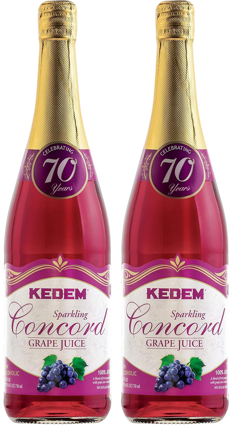 Kedem Sparkling 100% Concord Grape Juice, 25.4oz (2 Pack), Kosher, Non Alcoholic, No Added Sugar