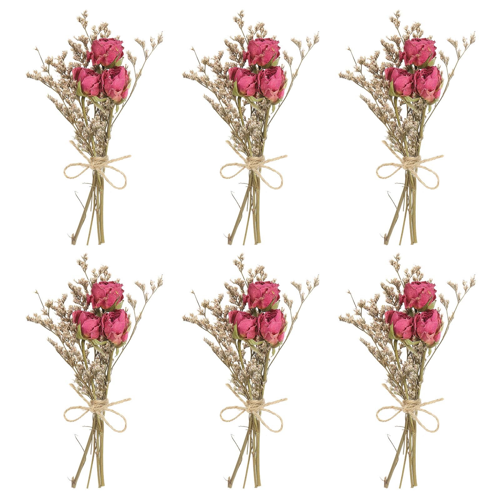 PATIKIL Mini Dried Flower Bouquet, 6 Pcs Rose Natural Wildflower with Stem Decor Baby's Breath Boho Floral Plant Flower for Crafts DIY Photo Props Gift Wedding Decor, Rose Red