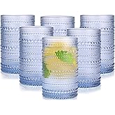 abrwyy Blue Hobnail Glasses Drinking Set of 6, 12 oz Cocktail Glasses, Blue Vintage Glassware for Beer, Cocktail, Soda, Juice, Coffee and Various Mixed Drinks