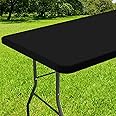 Smiry Rectangle Tablecloth, Elastic Fitted Flannel Backed Vinyl Tablecloths for 6ft Folding Tables, Waterproof Wipeable Table Covers for Indoor, Outdoor, Picnic and Camping (Black, 30"x72")