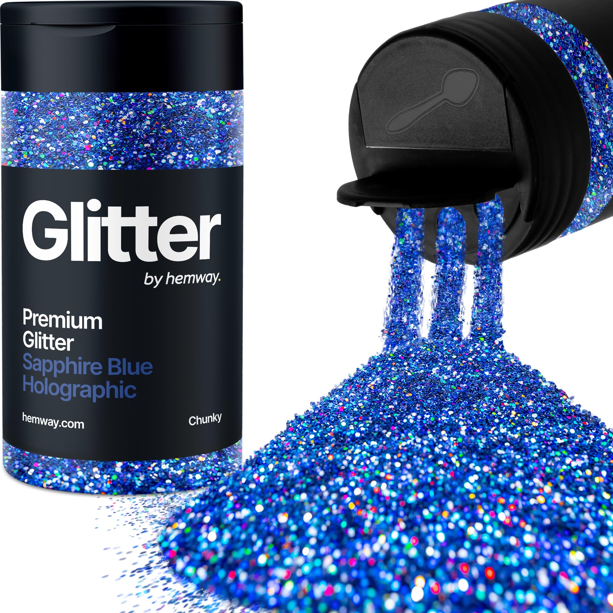 Holographic Sapphire Blue Glitter Shaker, 130g Chunky Glitter, Crafts 1/40" Metallic Flake Sapphire Blue Sequins, Resin & Epoxy Crafts, Decorating, Halloween, Christmas Nail, Face, Hemway — image 1