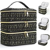 Apxouans Travel Makeup Bag for Women Three Layer Large Cosmetic Case Water-resistant Toiletry Bag Organizer for Store Toiletries Cosmetic Accessories and Manicure Sets Gold Black