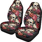 Brosoneto Floral Skull Car Seat Covers for Front Seats SUV Truck Van Sedans Bucket Seat Covers for Women Men, Washable and Breathable Car Accessories Seat Protector