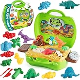 dinosaur color dough sets toys, 37 pieces dino theme color dough tools accessories with volcano and fossils for boys and girl