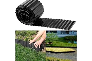 FOCEFEC Corrugated Metal Garden Edging, 6'' x 20' Matal Edging for DIY Garden Border, Flower Bed, Lawn, Garden Fence, Lanscape Edging - Black