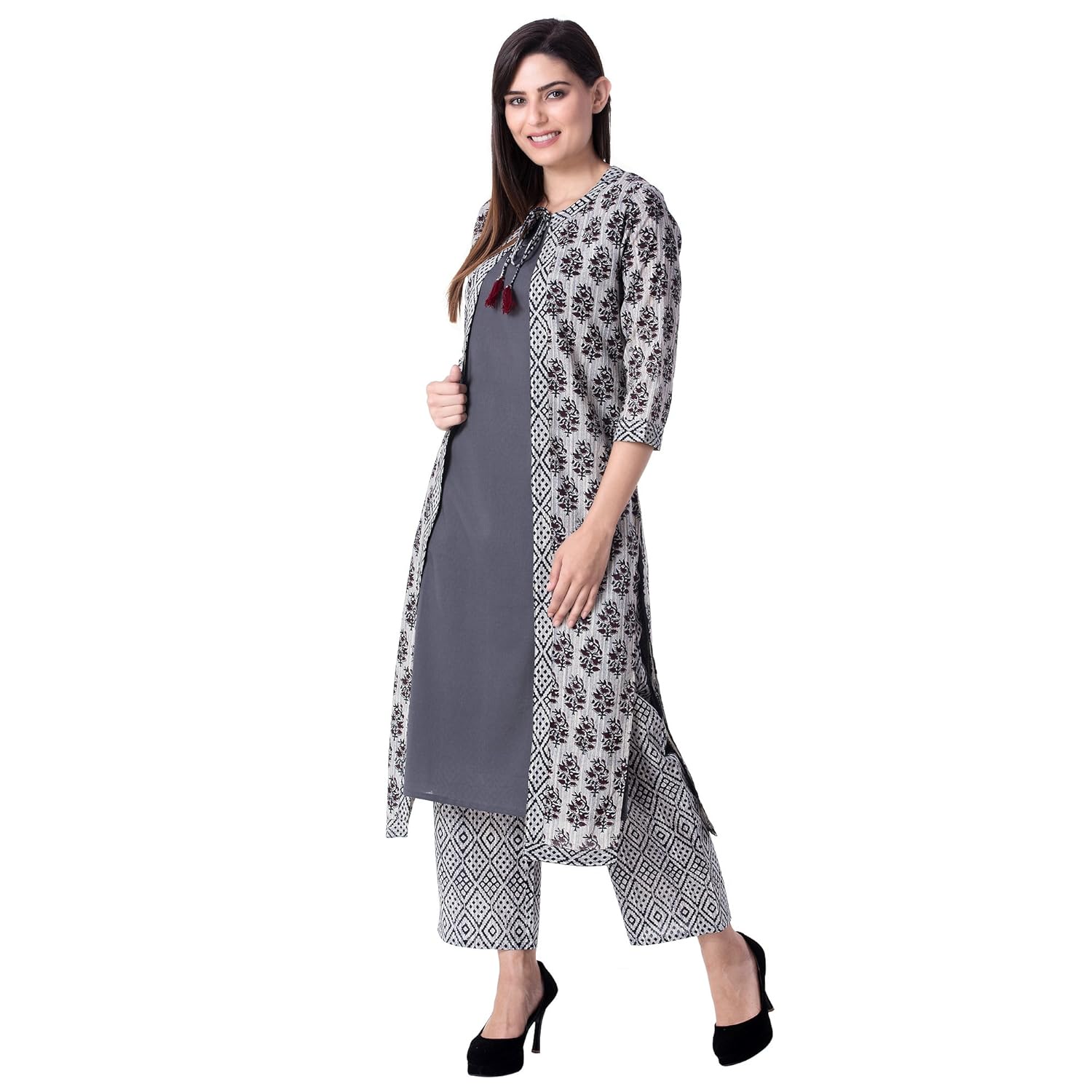 khushal women's cotton printed jacket kurta inner with palazzo pant set
