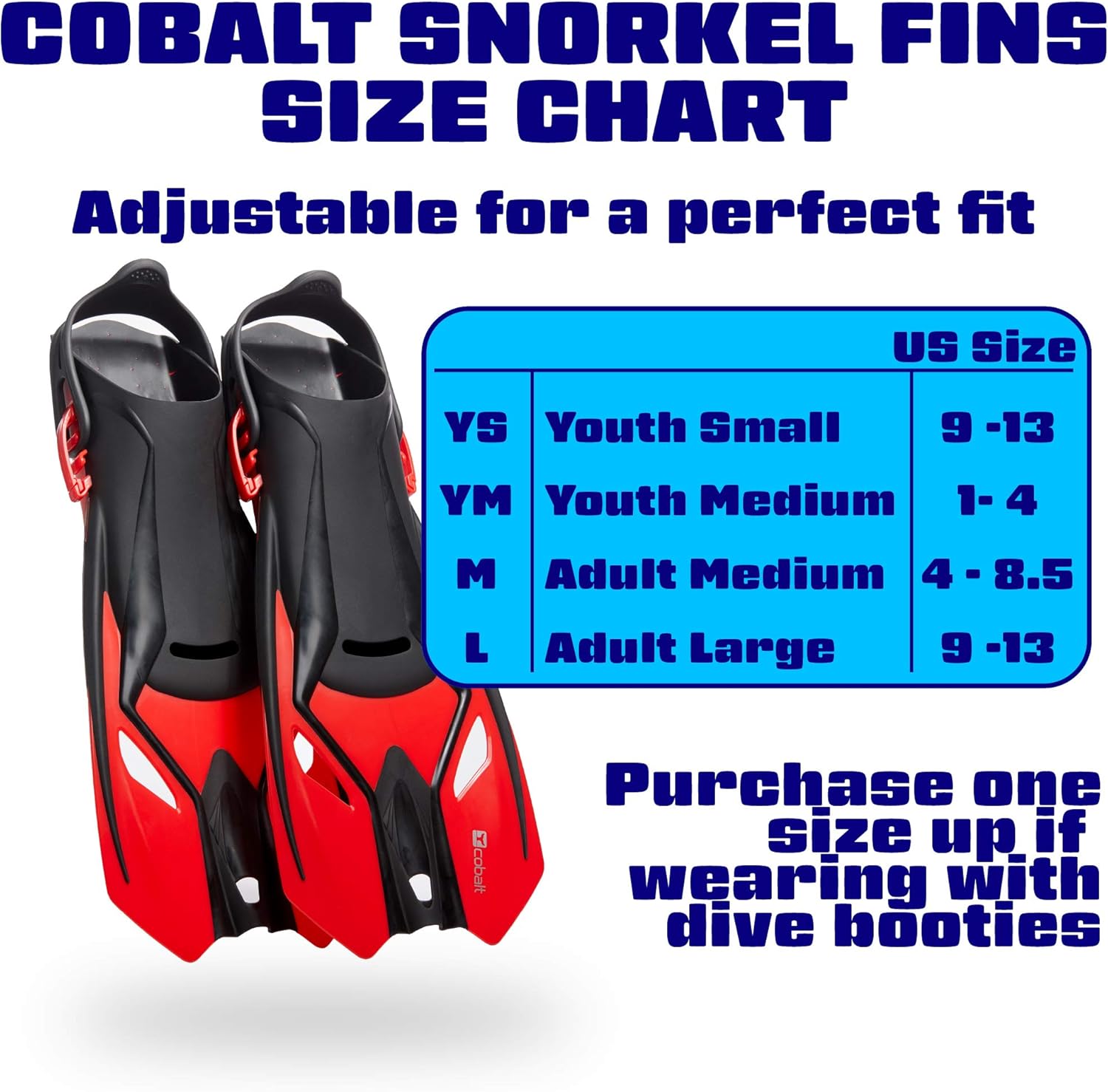 Cobalt Cabo Adjustable Snorkel Fins - Travel Ready Compact Fins for Snorkeling, Swimming and Scuba Diving. Comfort and Performance in Kids and Adult Sizing. : Sports & Outdoors