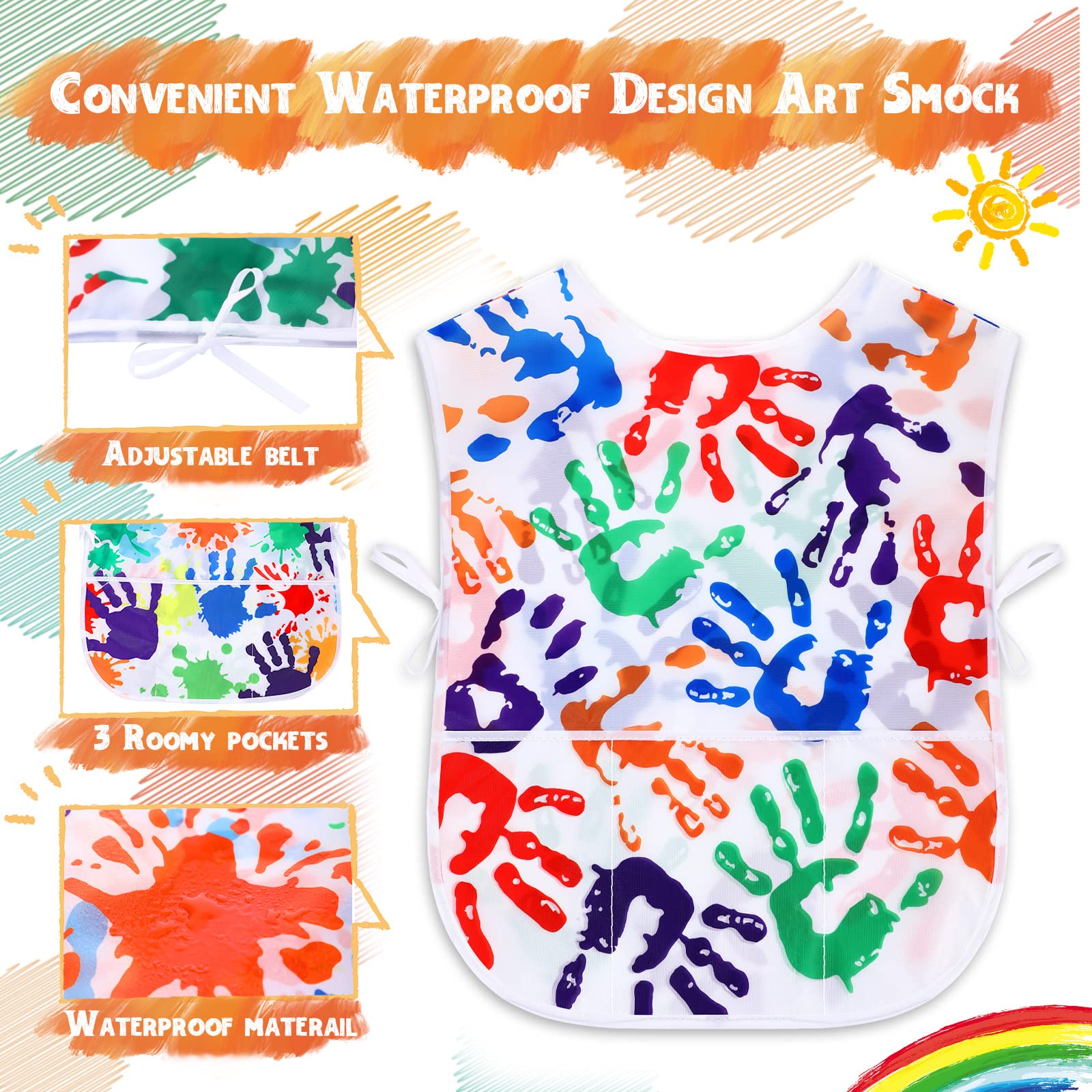 SATINIOR 2 Pieces Kids Art Smock Toddler Apron Waterproof Painting Artist Apron Sleeveless with 3 Pocket for Age 3-10 Years