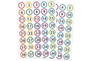 LROGOE 600 PCS Number Stickers 1-40, 15 Sheets Dot Consecutive Number Labels Self-Adhesive Water/Tear Resistant Number Stickers Without Residue for Office, Classroom, Indoor, Boxes, Storage (1” Each)
