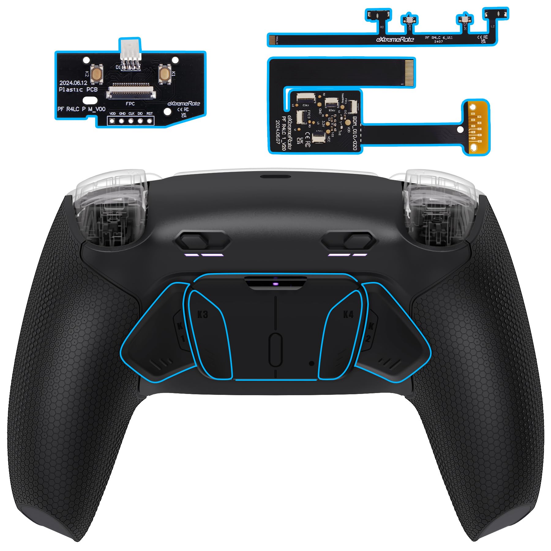 Photo 1 of eXtremeRate RISE4 Plus MAX Back Paddles Kit with Clicky Trigger Stops & Rubberized Grip for PS5 Controller BDM-010 020, Remappable Back Buttons Kit for PS5 Controller - Black - NO Controller