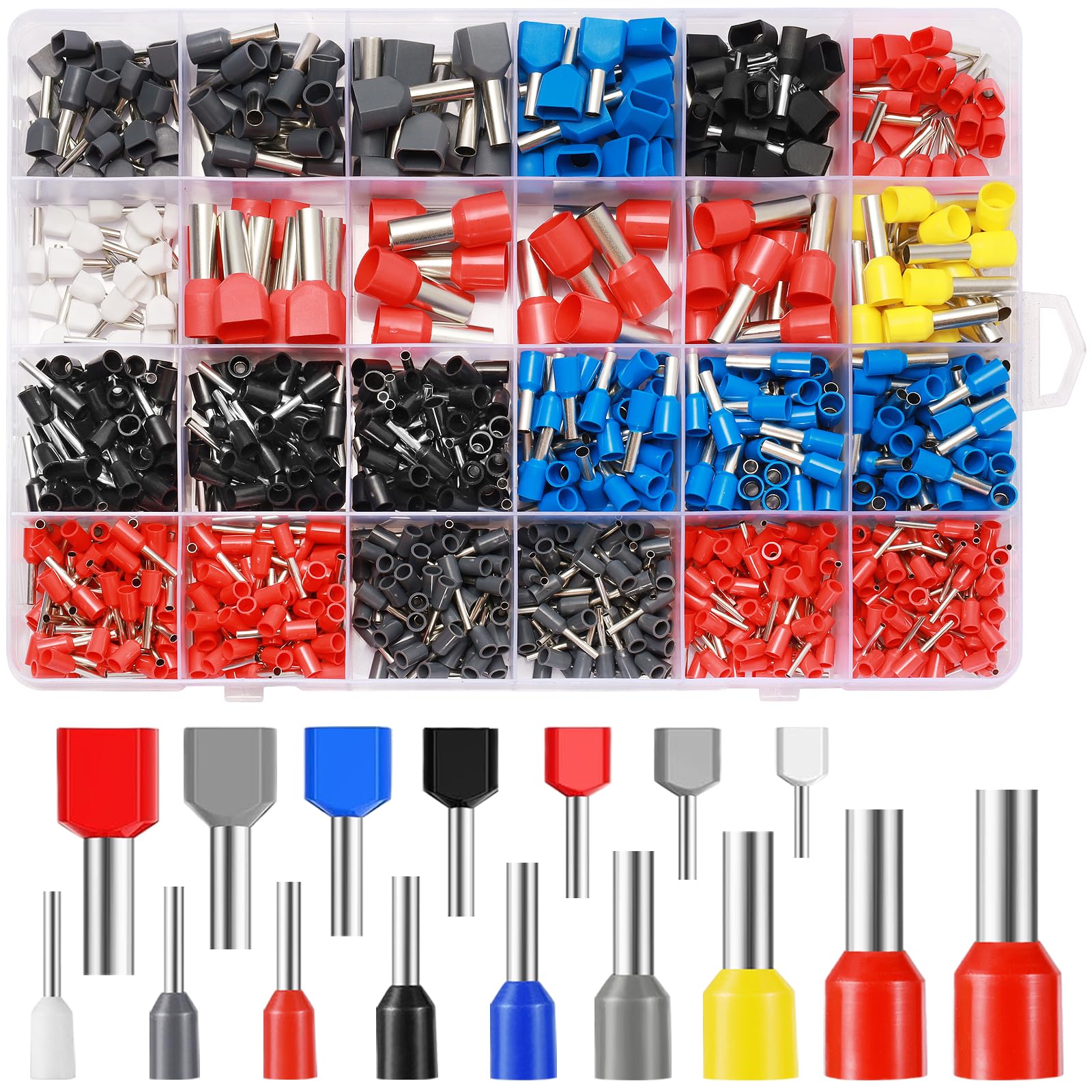 CoKeeSun 900Pcs Wire Ferrules Kit, 0.5-16mm Terminal Connectors, Twin Bootlace Ferrules, Insulated Cord Pin End Terminal Great Assortment Kit with Portable Box