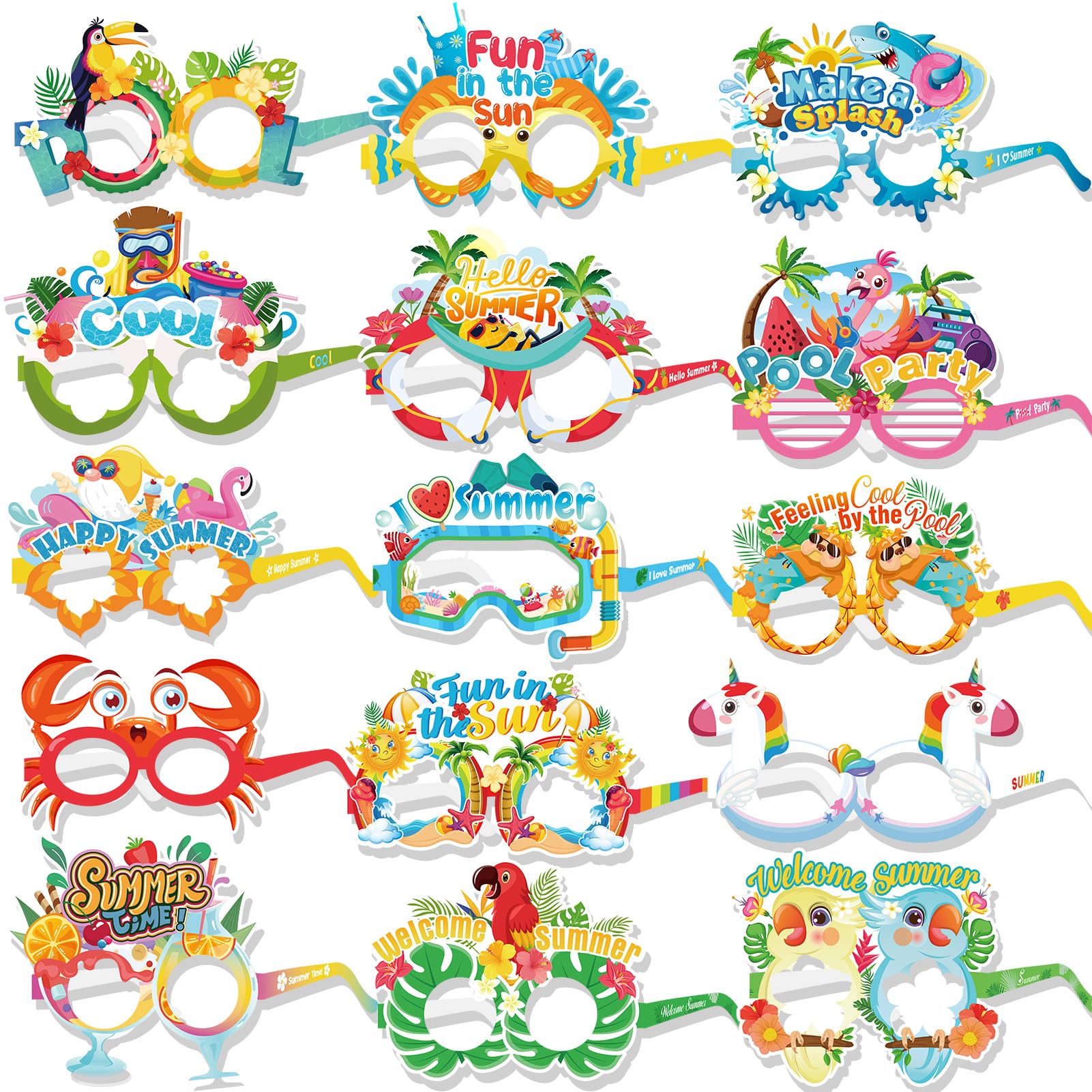 HOWAF 30pcs Novelty Glasses Hawaiian Party Decorations Glasses, Funny Glasses for Adults Kids Photo Booth Props Tiki Glasses Hawaiian Glasses Party Glasses Tropical Pool Party Decorations Party Props