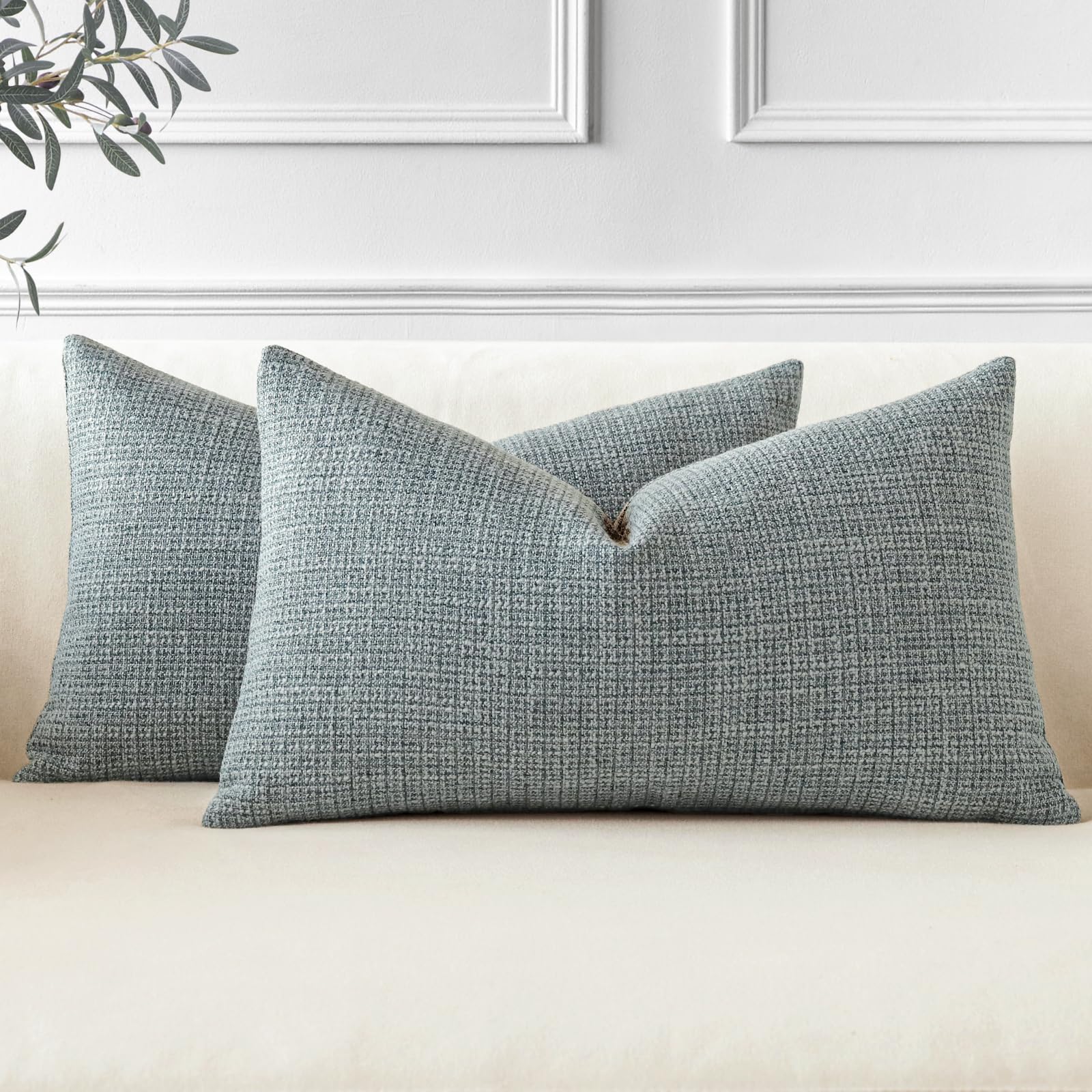 JOTOM Set of 2 Cushion Covers 40x60 cm Linen Dark Grey Decorative Throw Pillow Covers 16x24 Inch Lumbar Cushion Case Home Decor Pillowcases for Couch Sofa Living Room Bed (Dark Grey)