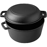 Vivicreate 5 QT Cast Iron Dutch Oven 2 in 1 Pre Seasoned with Skillet Lid Oven Safe Campfire Baking Sourdough Bread Camping Cookware Ollas de Hierro Fundido Para Cocinar Olla de Cocina Grande