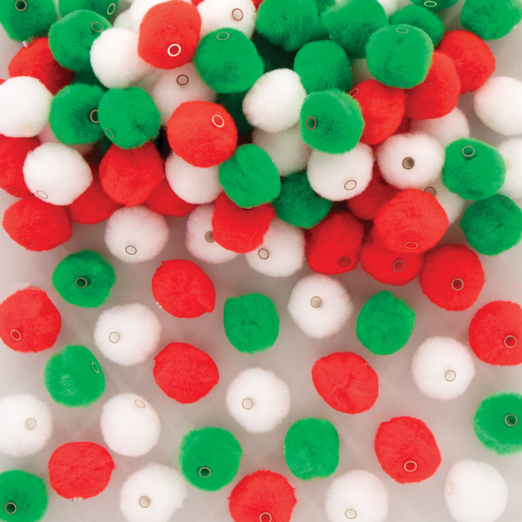 Baker Ross FE810 Christmas Threading Pom Poms - Pack of 100, Craft Embellishments, Craft Supplies for Children, Great for Kids Arts and Crafts Projects — image 1