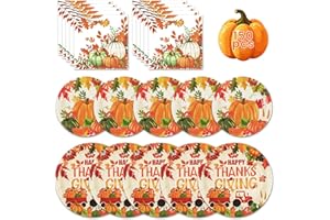 EVYIENEN 150Pcs Thanksgiving Paper Plates and Napkins,Disposable Watercolor Pumpkin Maple Disposable Plates Autumn Plates for Fall Decor Thanksgiving Party Supplies,Serve 50 Guests