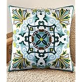 Kokaaee Embroidered Throw Pillow Cover - 18x18 Decorative Pillow Cover with Zipper Aesthetic Cute Design Boho Spring Summer Cozy Throw Pillowcase for Living Room Couch Sofa Bed, Classical Flowers