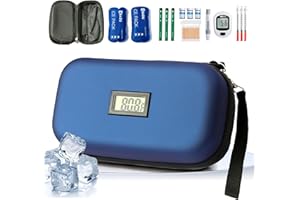FUINMER 24-Hour Insulin Cooler Travel Case TSA Approved Medication Diabetic Cooler for Daily Life Trip with Thermometer Temperature Display Refrigerated Medicine Organizer Bag Includes 2 Ice Packs(Blue)