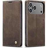 QLTYPRI for iPhone 17 Pro Case Wallet with Card Holder, Vintage PU Leather Kickstand Magnetic Closure Shockproof Folio Book Cover Case for iPhone 17 Pro - Coffee Brown