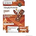 Simply Protein - Peanut Butter Chocolate Crispy Bars - Plant Based Protein Bars - Low Carb, Low Sugar, High Fiber - 13g Protein, 2g Sugar, 7g Fiber - Vegan, Gluten Free, Non GMO, Kosher - 32 Bars