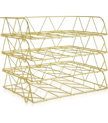Performore 2-Pack Gold Stackable Wire Desk Trays – 11x17 Paper Organizer For Office & Home