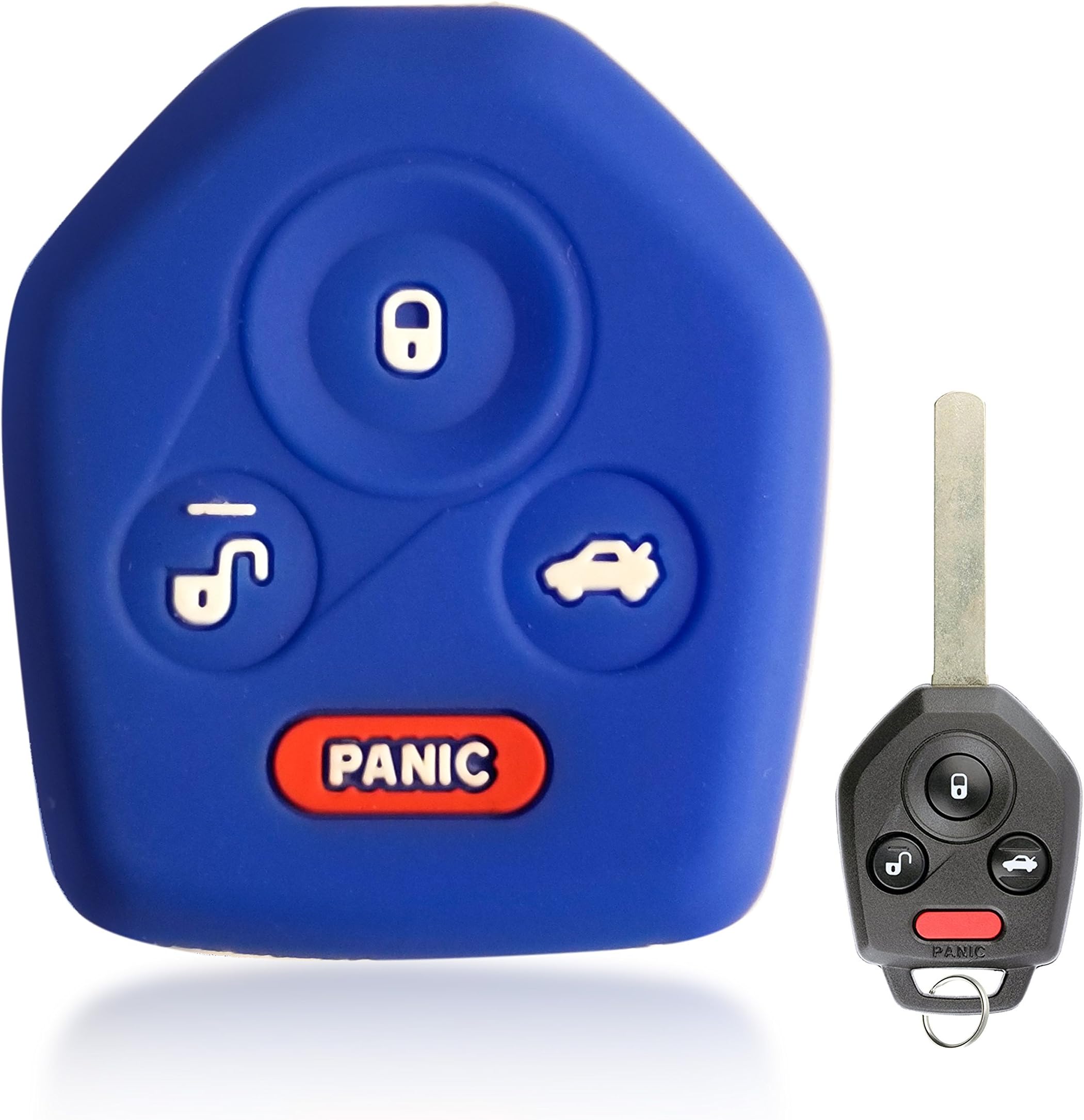 DOBREV Black Silicone 3+1 Buttons Smart Key Case Cover Bag Fob Holder for Subaru Forester Impreza Legacy Outback Tribeca WRX WRX STI Crosstrek Smart Key (blue)