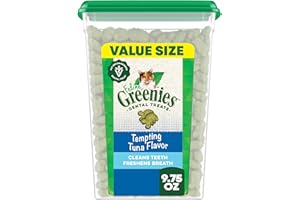 Greenies Feline Veterinarian-Recommended Adult Natural Dental Cat Treats, Tempting Tuna Flavor, 9.75 oz. Tub
