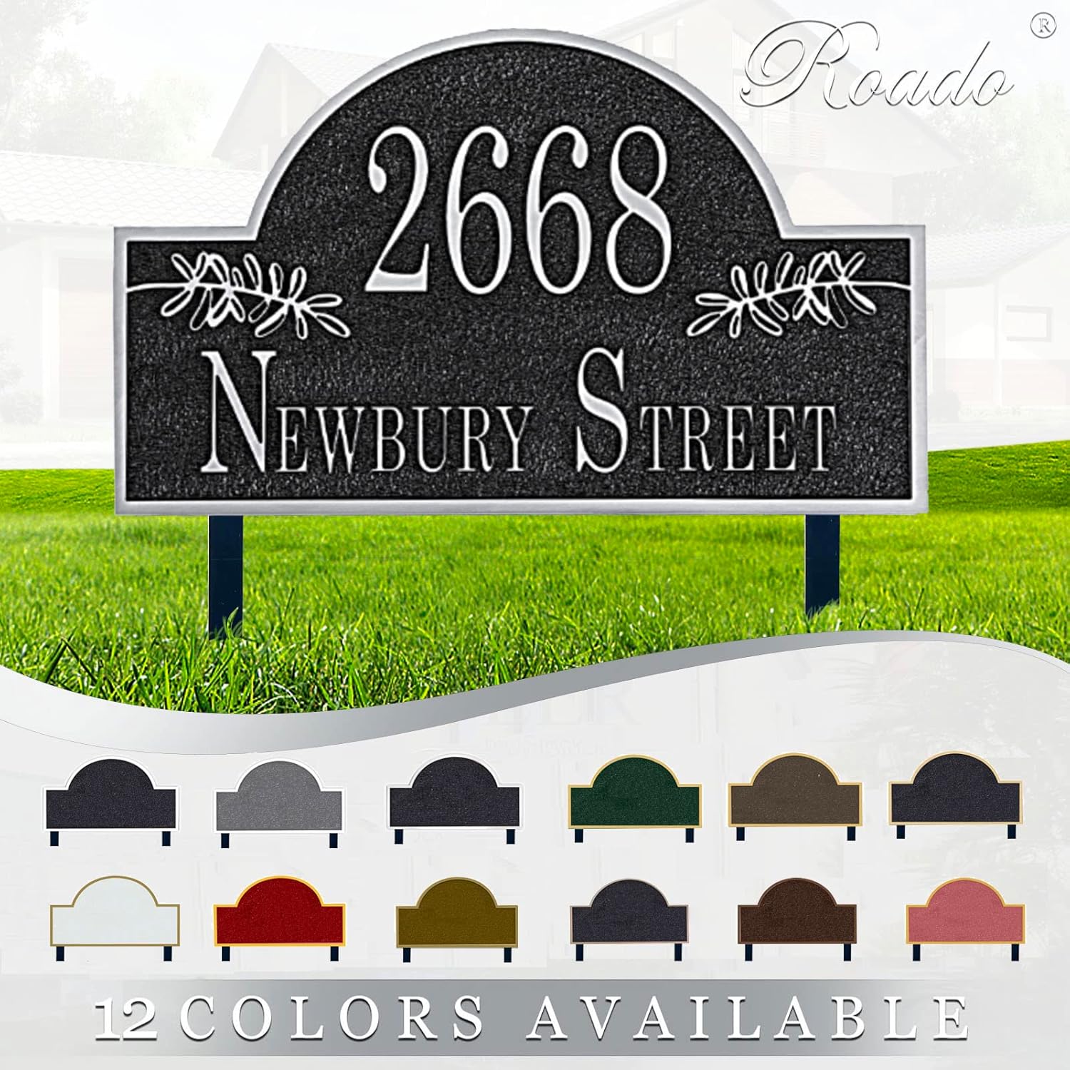 Plaques & Wall Art - Address Plaque LAWN MOUNTED Large - 15'' x 7.8'' Personalized Address Sign,House Number Plaque Sign Plate for Lawn,Ground,Garden,Side Way - Metal & Engraved Acrylic 911 Visibility with Stake