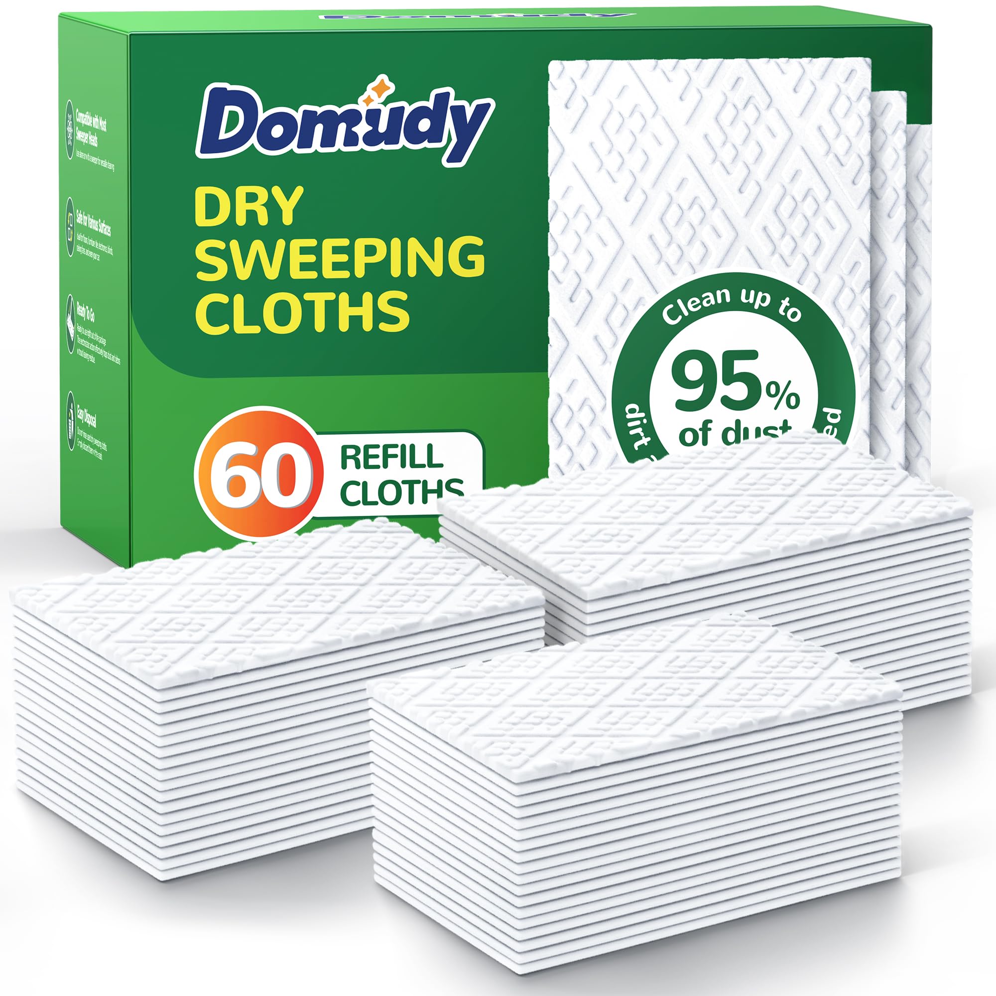 Photo 1 of 60 Count Dry Sweeping Cloths Refills for Swiffer Sweep + Mop, 4X Clean Power Sweeper Mop Pads to Clean Hair, Dirt, Dust, Disposable Unscented Dry Cloths Refills for Mopping Home, Bathroom, Kitchen