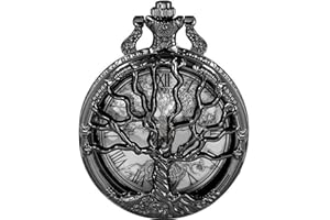 DerMacht Pocket Watch Hollow Tree Design Roman Numerals Quartz with Chain