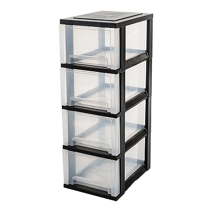 Iris Ohyama Europe Storage 4 Black Wheels Tower Unit Four