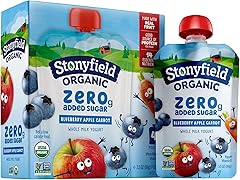Stonyfield Organic Kids Zero Grams Added Sugar Blueberry Apple Carrot Whole Milk Yogurt, 3.5 oz Pouches, 4 ct Pack