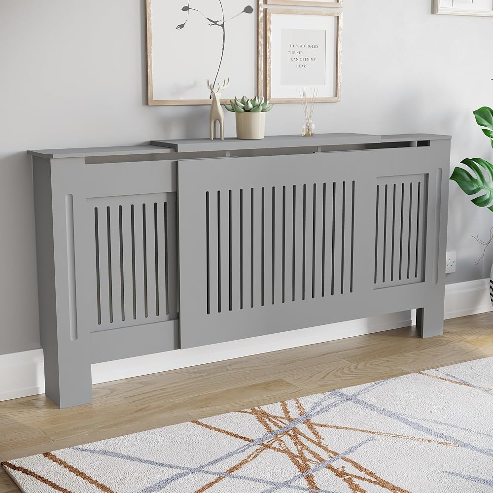 Vida Designs Chelsea Radiator Cover Olive Grey Adjustable H80xW130-194xD16