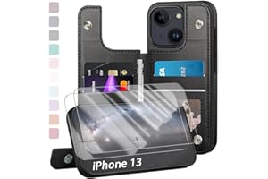 DJDUCK Designed for iPhone 13 Case Wallet, Card Holder Case with [2 Screen Protectors][Magnetic Clasp Cover][RFID Blocking Leather] Shockproof Women Men Cases 6.1" for Apple 13 Black