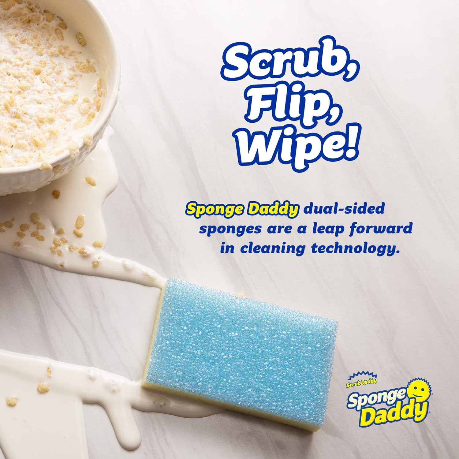 Scrub Daddy Sponge Daddy - Dual Sided Sponge & Scrubber, FlexTexture, Soft in Warm Water, Firm in Cold, Deep Cleaning, Dishwasher Safe, Multiuse, Scratch Free, Odor Resistant, 4ct (Pack of 3): Home & Kitchen