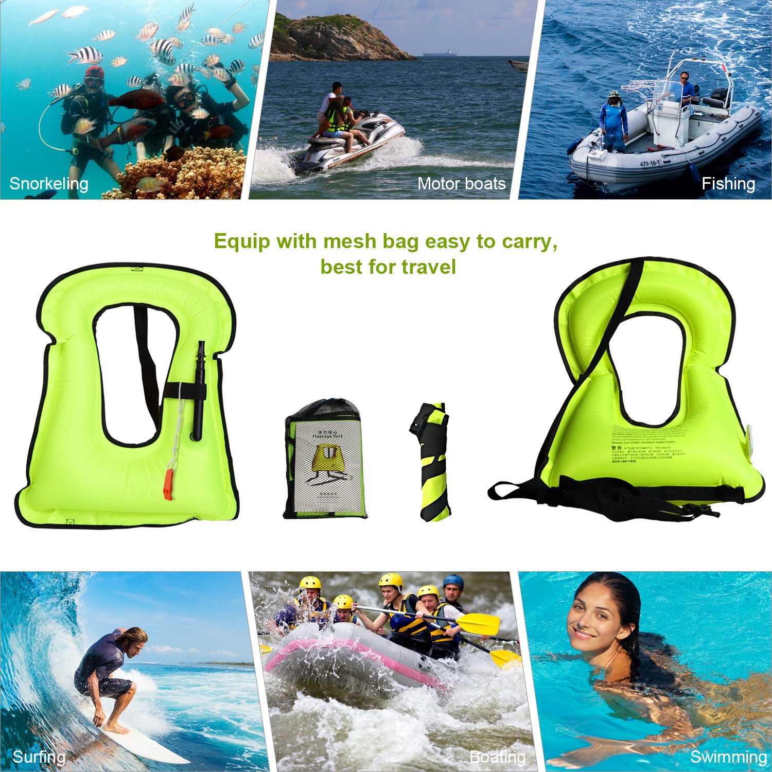 barsone Snorkel Vest Portable Inflatable Life Vest Safety Jackets for Adults