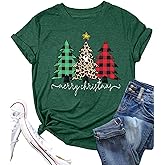 Christmas Tree Shirt for Women Merry Christmas Printed T-Shirts Short Sleeve Holiday Tee Xmas Gift Tops