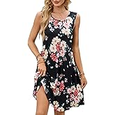 ENMAIN Sundress for Women Summer Casual Sleeveless Dress Swing Loose Floral Cover up Beach Tank Dresses with Pockets
