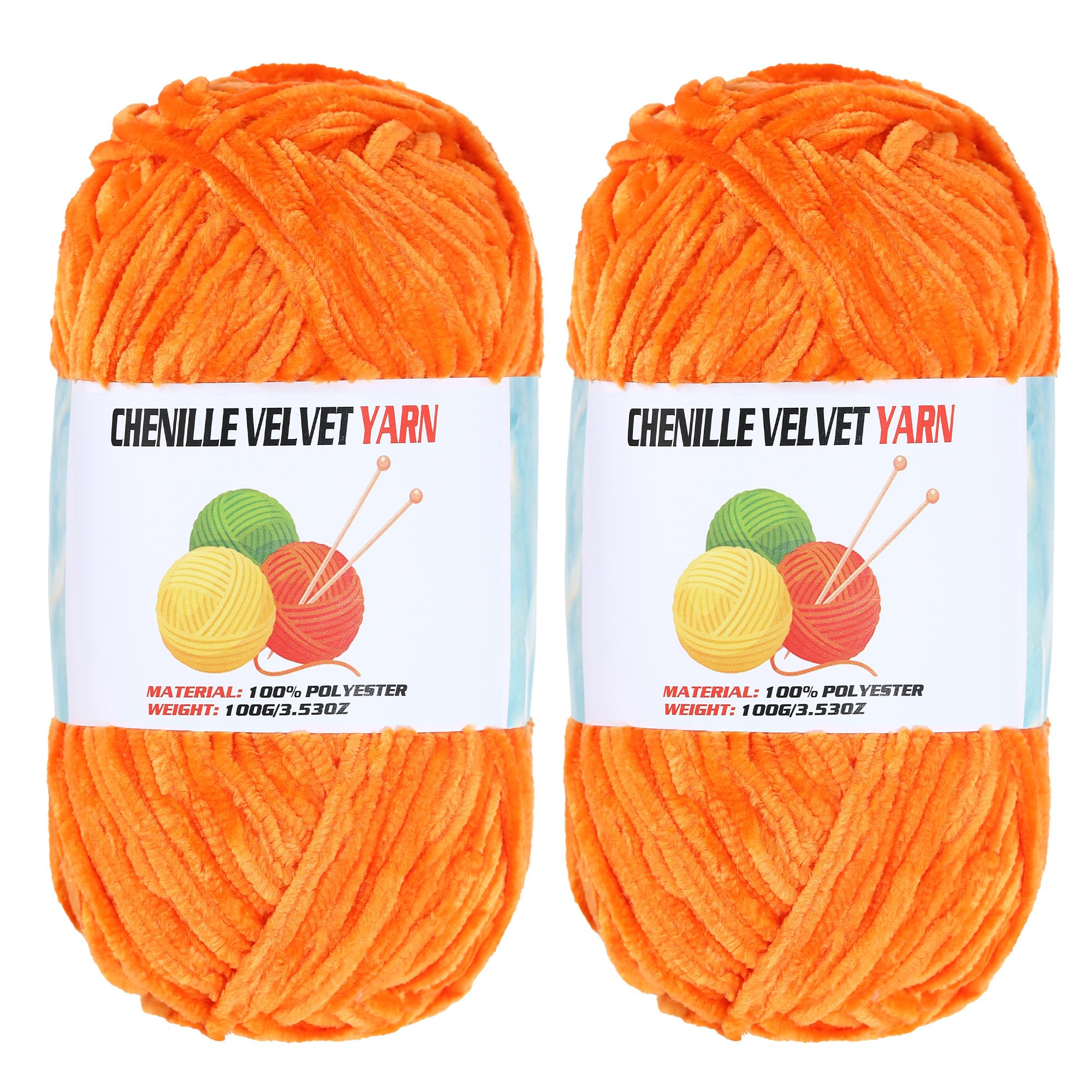 Photo 1 of 2 * 100g Velvet Chenille Chunky Yarn, Handcrafts Weaving Soft Chenille Yarn for Crocheting Clearance, Used for Making Baby Yarn Blanket, Clothes, Knitting Creations (Orange)