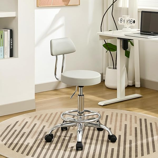 FIRAVOE DRAFTING STOOL (HEIGHT ADJUSTABLE OFFICE CHAIR WITH FOOTREST 19.5″-26.6″)(DRUM STOOL WITH BACK) SPACE SAVING TATTOO CHAIR (GRAY)