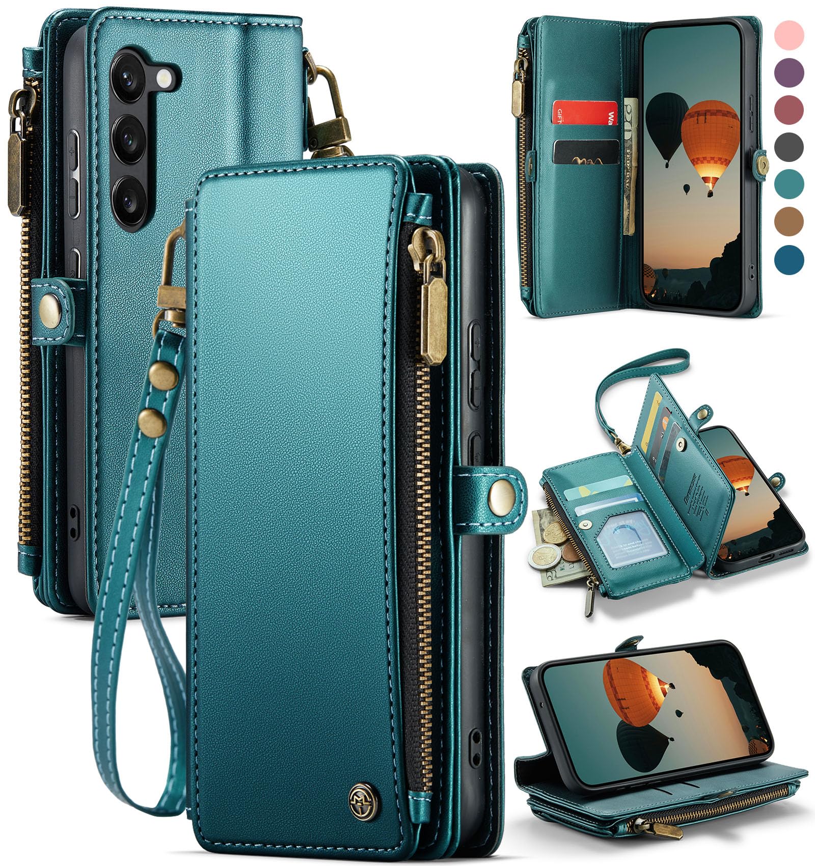 Photo 1 of Defencase Compatible with Samsung Galaxy S23 Case Wallet with RFID Blocking Card Holder for Women Men, PU Leather Magnetic Snap Flip Zipper Strap Wallet Phone Case Fit for Galaxy S23 5G 6.1", Green