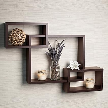 Santosha Decor MDF Wall Decoration Intersecting Floating Shelf Rack (Brown) - Set of 3