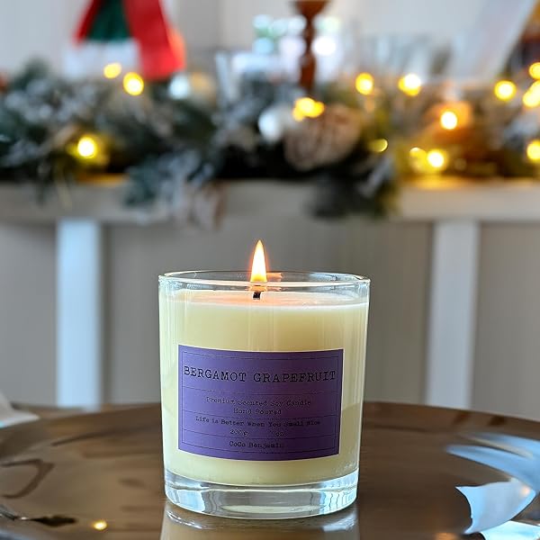 100% SOY, HIGHLY SCENTED, HAND POURED SOY CANDLE (BERGAMOT GRAPEFRUIT, TRANSPARENT 7OZ)