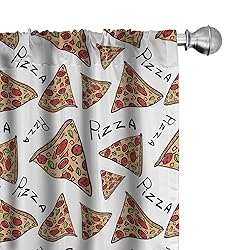 Ambesonne Pizza Curtains, Pattern in Hand Drawn